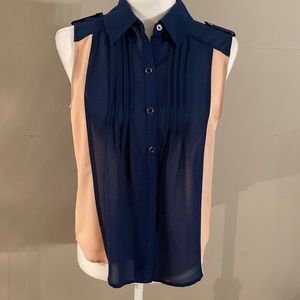 - Large sleeveless blouse by EDGE.  Navy and light peach. Semi sheer.